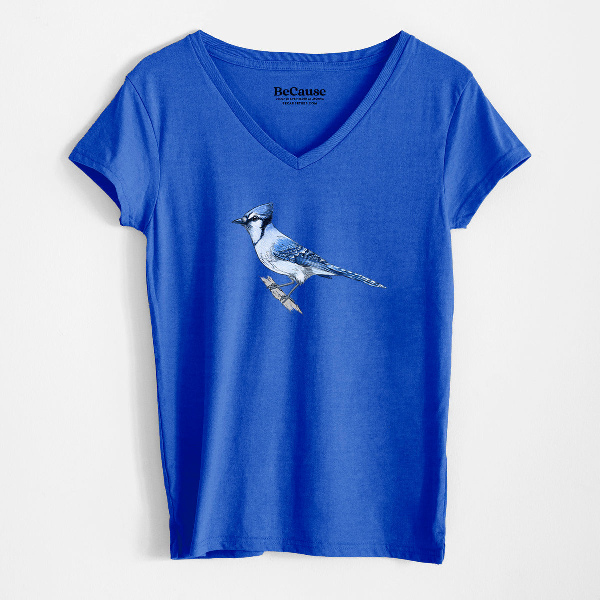 Vibrant Blue Jay - Cyanocitta cristata - Women&#39;s 100% Recycled V-neck