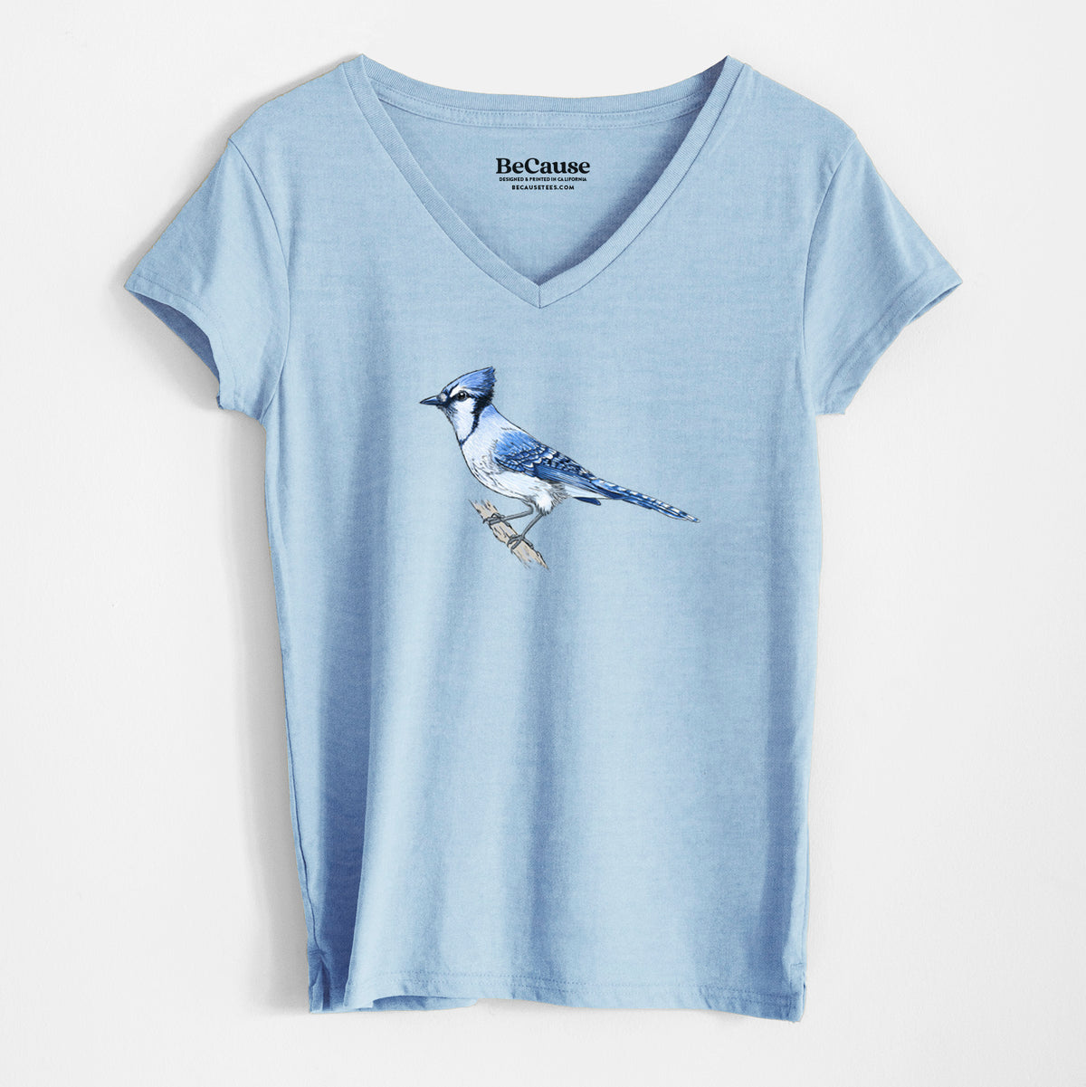 Vibrant Blue Jay - Cyanocitta cristata - Women&#39;s 100% Recycled V-neck