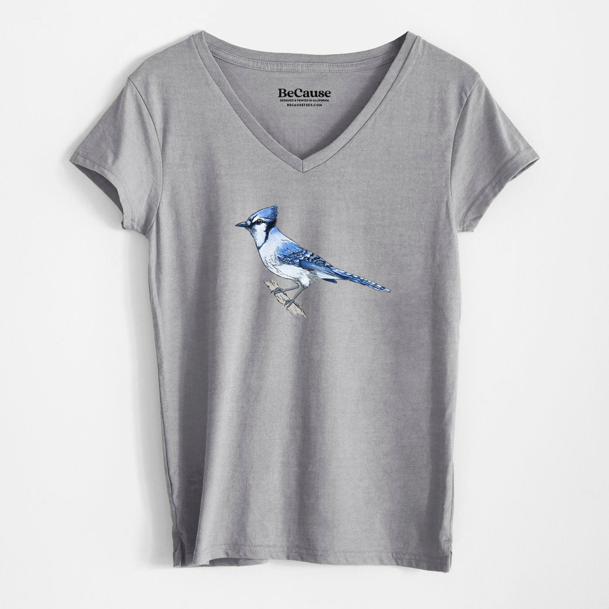 Vibrant Blue Jay - Cyanocitta cristata - Women&#39;s 100% Recycled V-neck