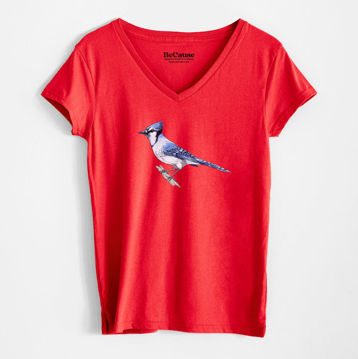 Vibrant Blue Jay - Cyanocitta cristata - Women&#39;s 100% Recycled V-neck