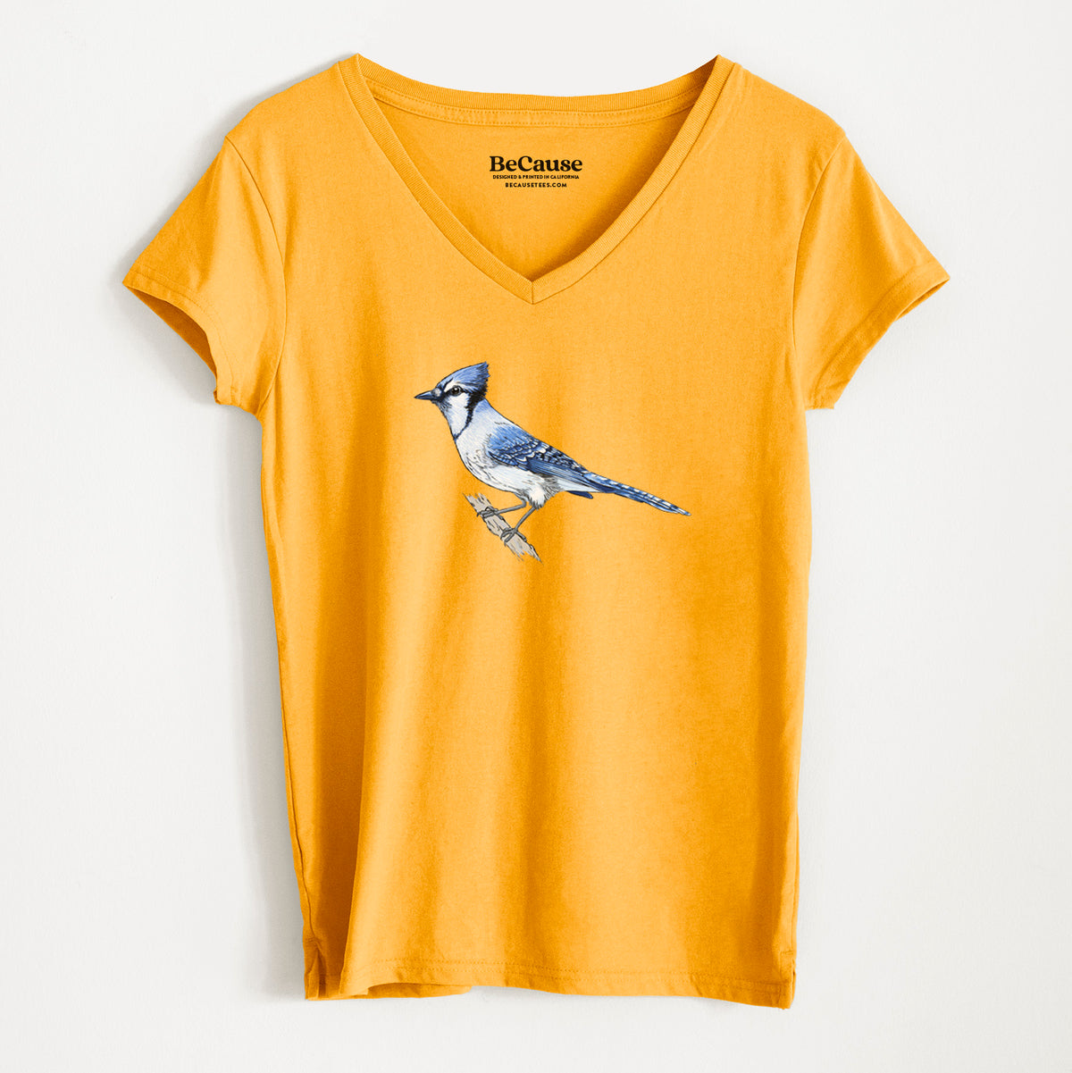 Vibrant Blue Jay - Cyanocitta cristata - Women&#39;s 100% Recycled V-neck