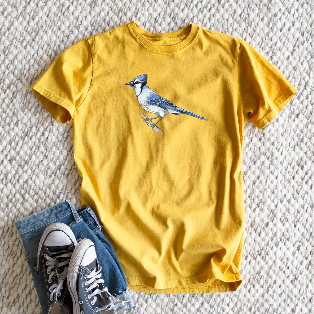 Vibrant Blue Jay - Cyanocitta cristata - Heavyweight Men&#39;s 100% Organic Cotton Tee