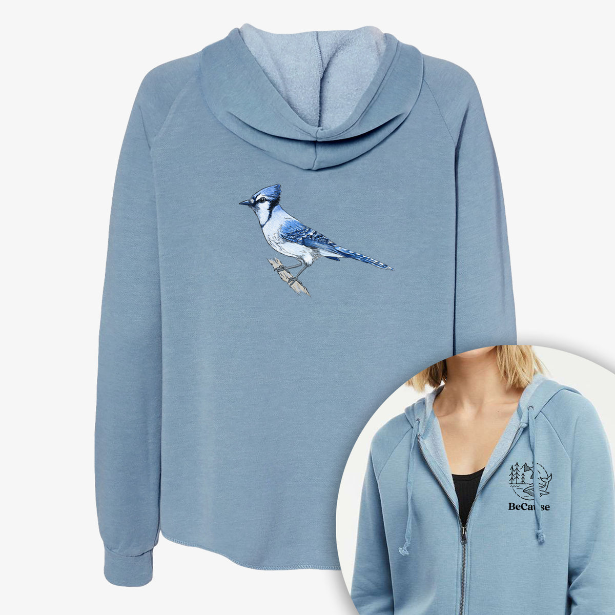 Vibrant Blue Jay - Cyanocitta cristata - Women&#39;s Cali Wave Zip-Up Sweatshirt