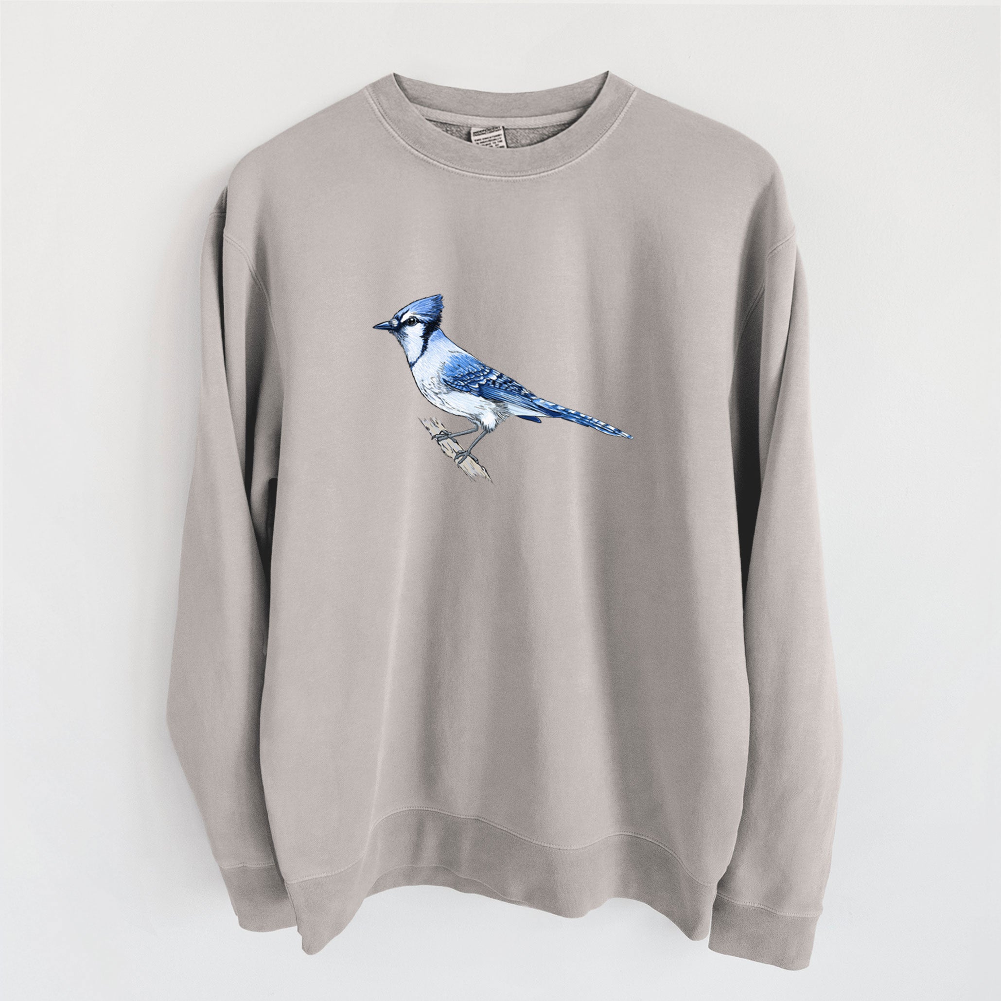 Vibrant Blue Jay - Cyanocitta cristata - Unisex Pigment Dyed Crew Sweatshirt