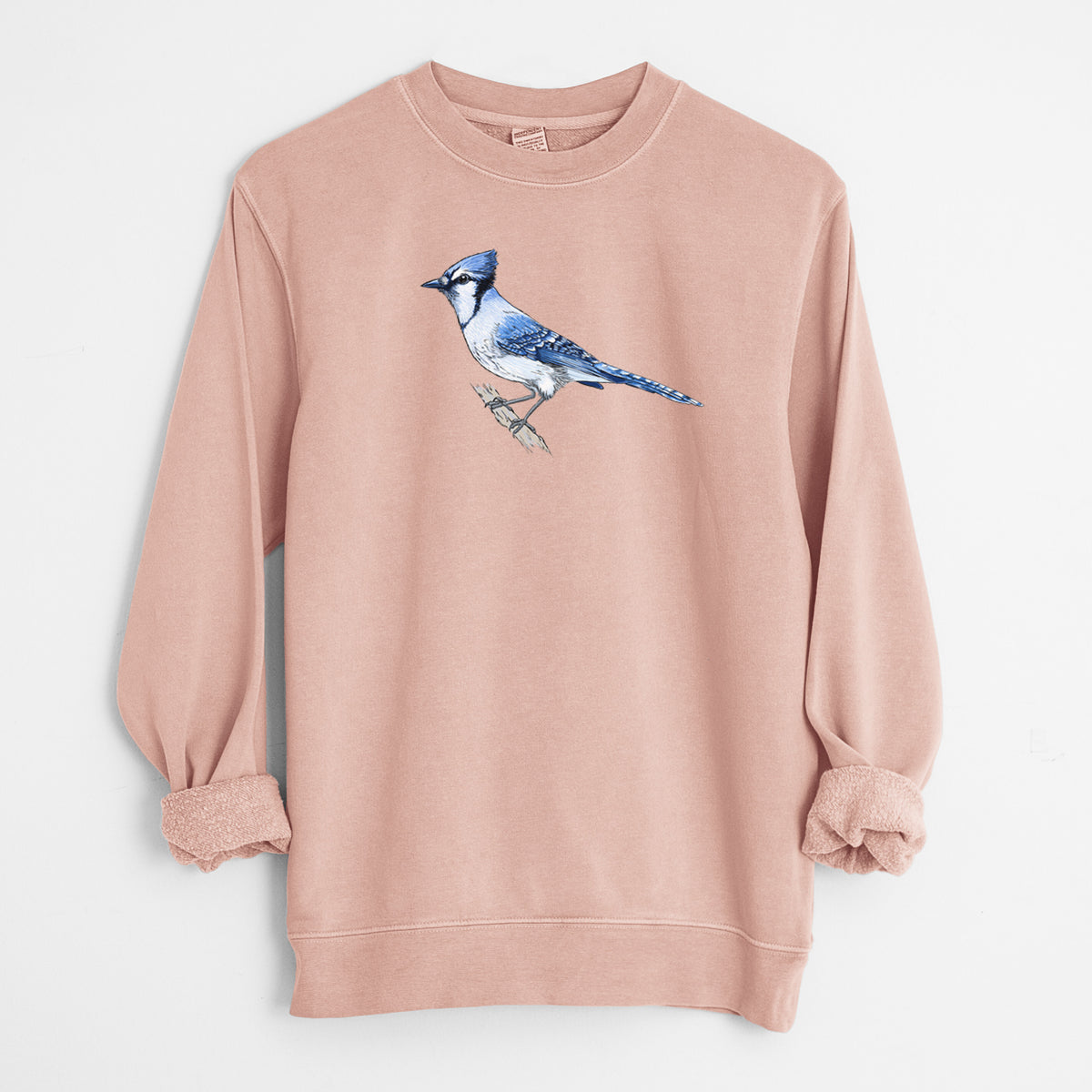 Vibrant Blue Jay - Cyanocitta cristata - Unisex Pigment Dyed Crew Sweatshirt