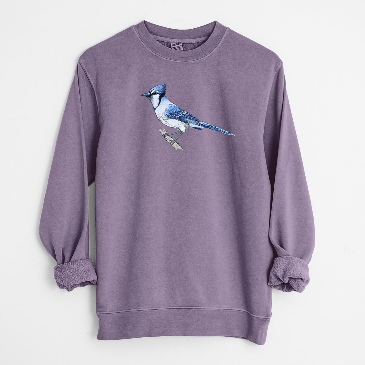 Vibrant Blue Jay - Cyanocitta cristata - Unisex Pigment Dyed Crew Sweatshirt