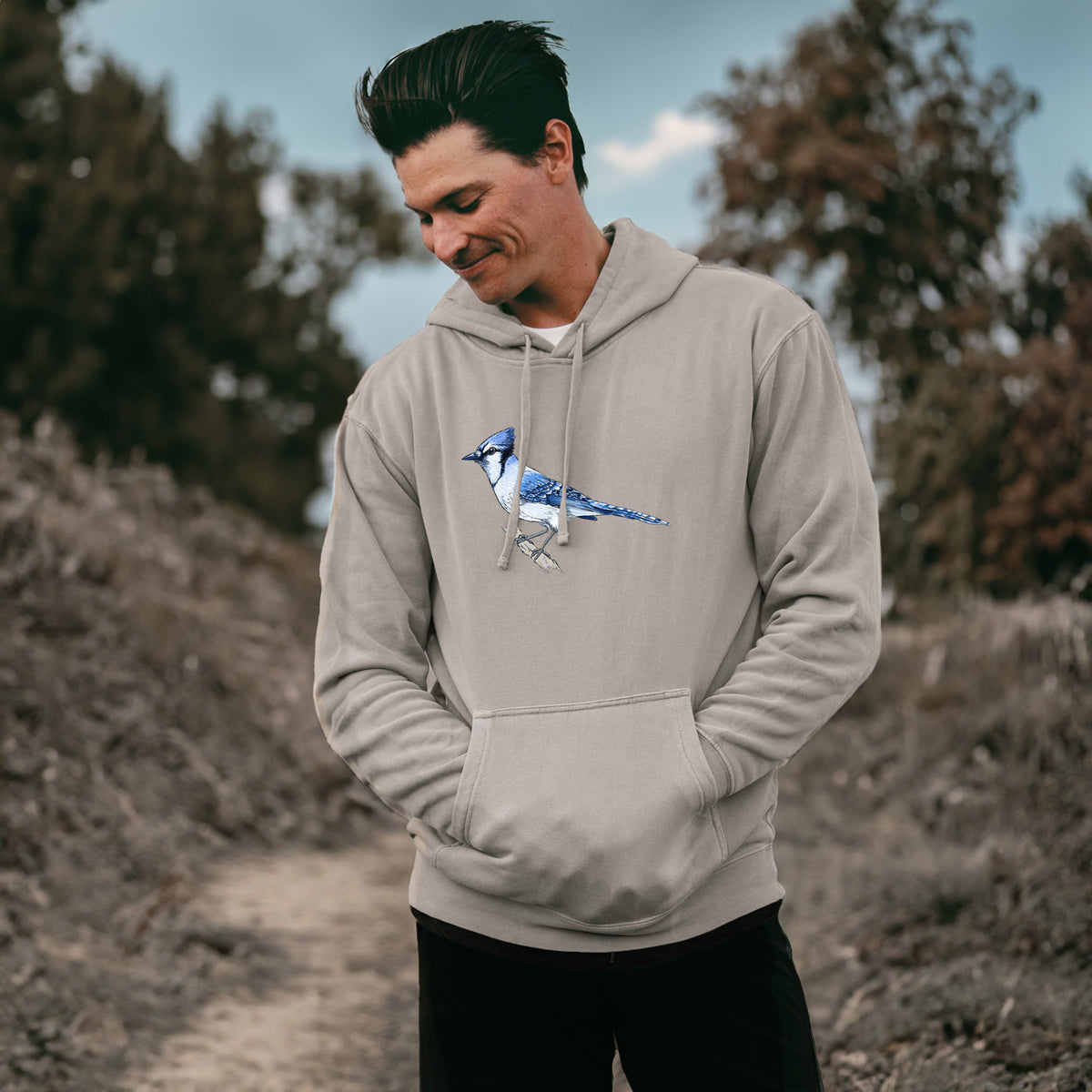 Vibrant Blue Jay - Cyanocitta cristata - Unisex Pigment Dyed Hoodie