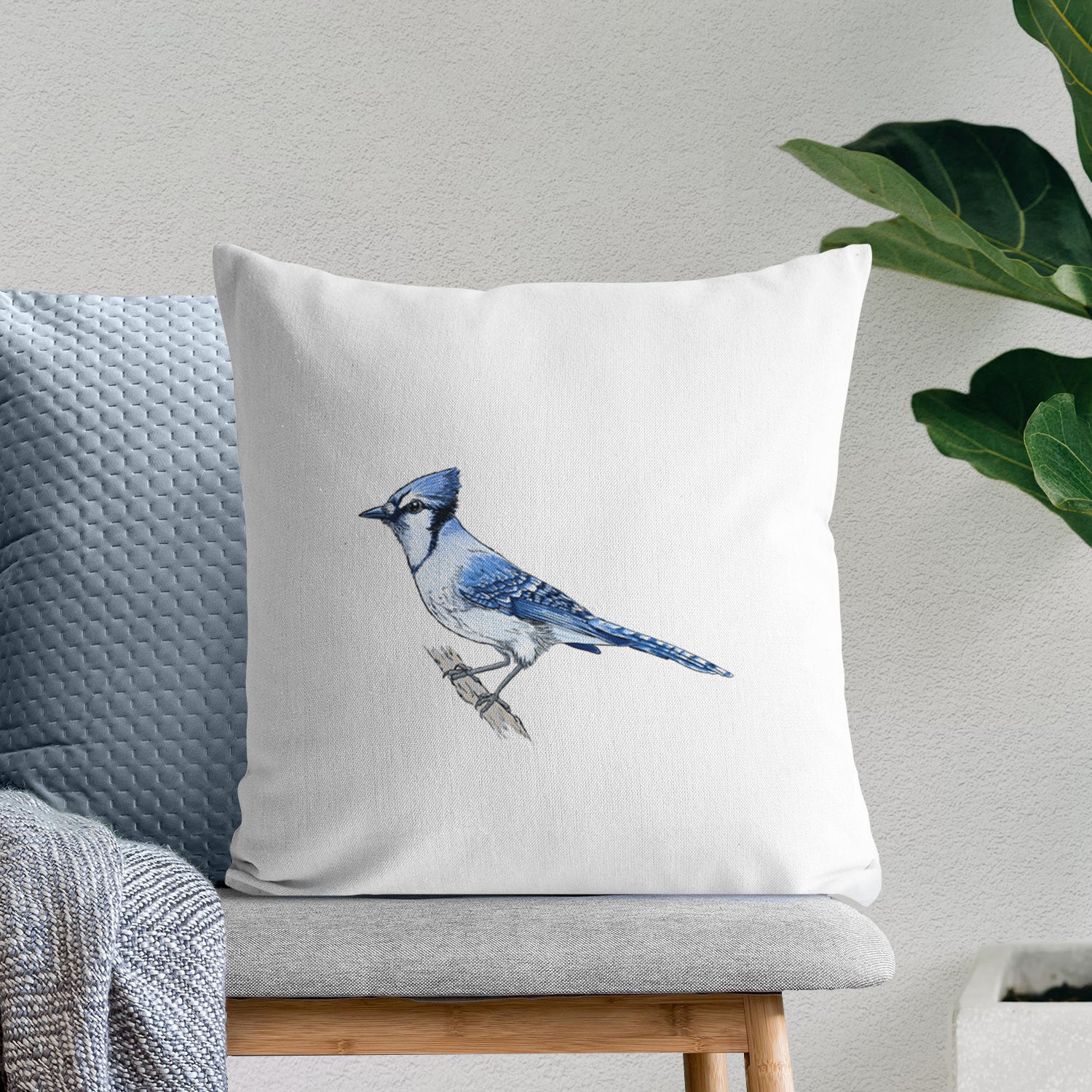Vibrant Blue Jay - Cyanocitta cristata - Throw Pillow Cover