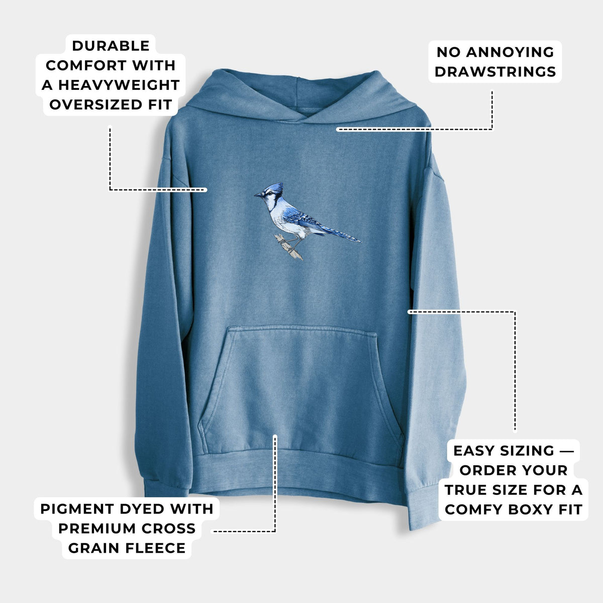 Vibrant Blue Jay - Cyanocitta cristata  - Urban Heavyweight Hoodie