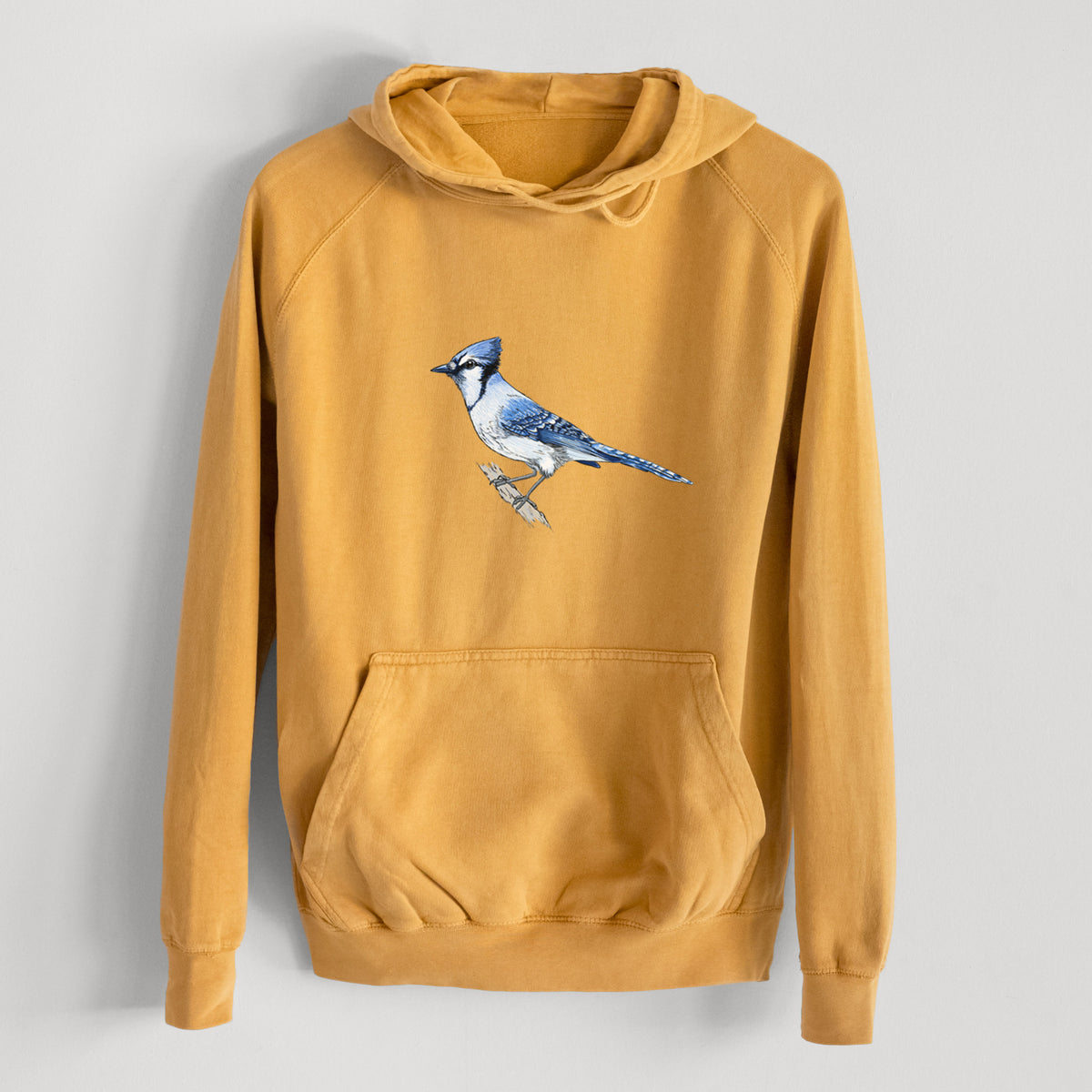 Vibrant Blue Jay - Cyanocitta cristata  - Mid-Weight Unisex Vintage 100% Cotton Hoodie