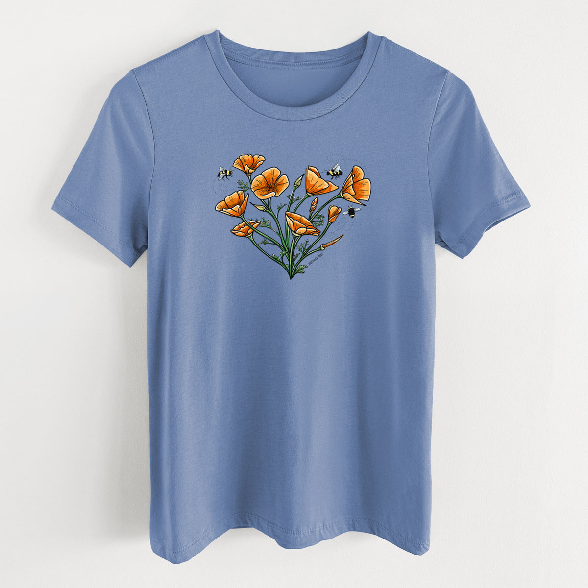 Color California Poppy Heart - Women&#39;s Lightweight Relaxed Fit 100% Cotton Crewneck