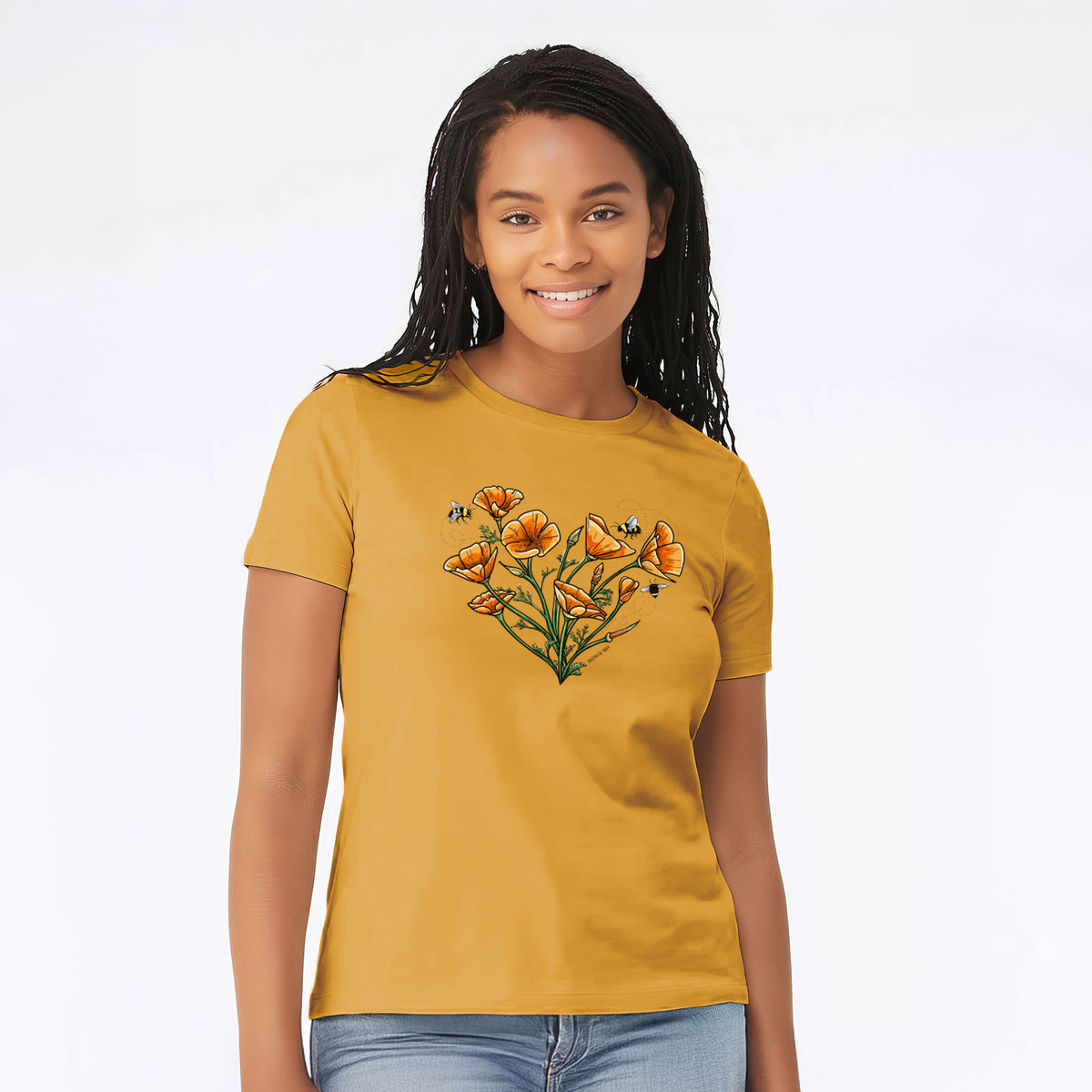 Color California Poppy Heart - Women&#39;s Lightweight Relaxed Fit 100% Cotton Crewneck