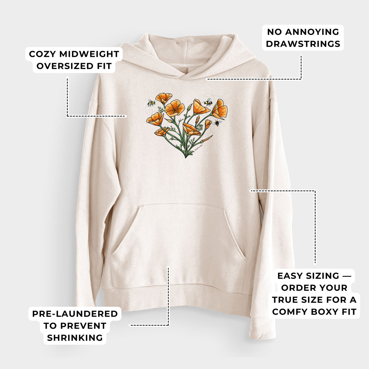 Color California Poppy Heart  - Bodega Midweight Hoodie