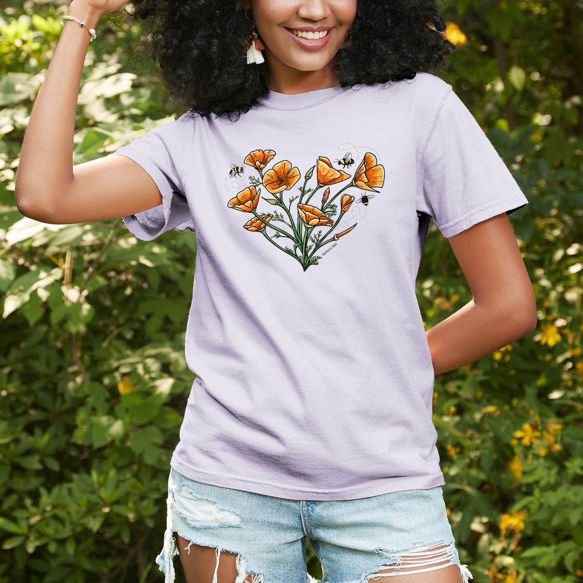 Color California Poppy Heart - Unisex Comfort Colors Garment-Dyed Heavyweight T-shirt
