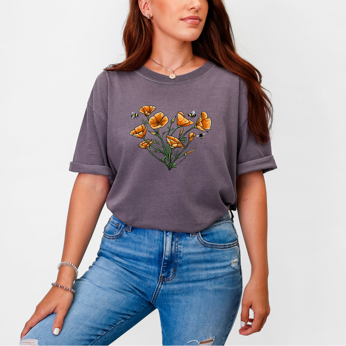 Color California Poppy Heart - Unisex Comfort Colors Garment-Dyed Heavyweight T-shirt