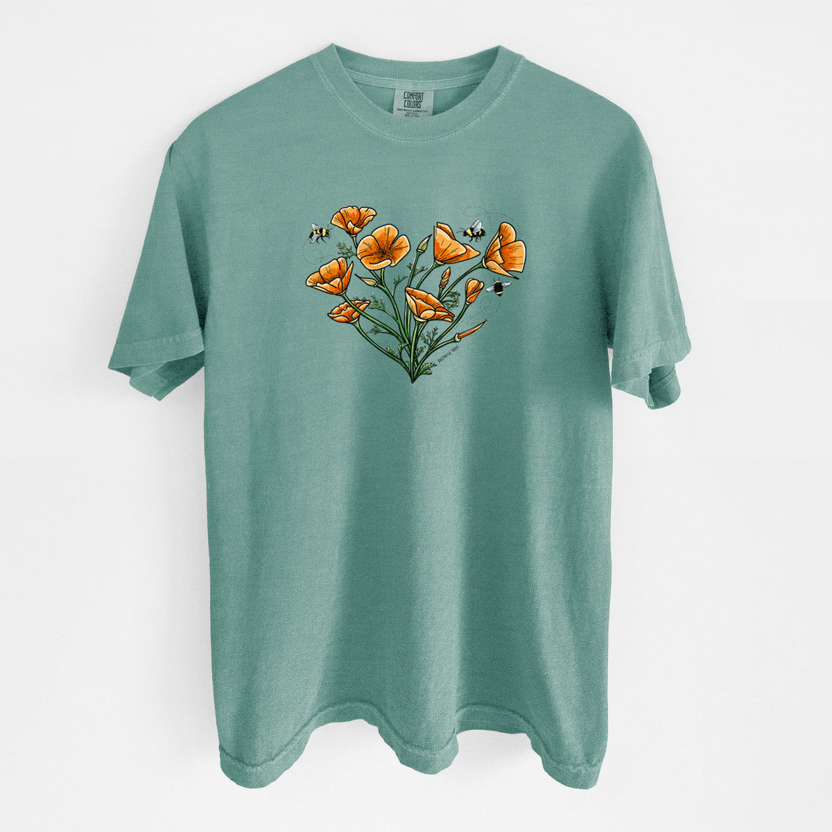 Color California Poppy Heart - Unisex Comfort Colors Garment-Dyed Heavyweight T-shirt