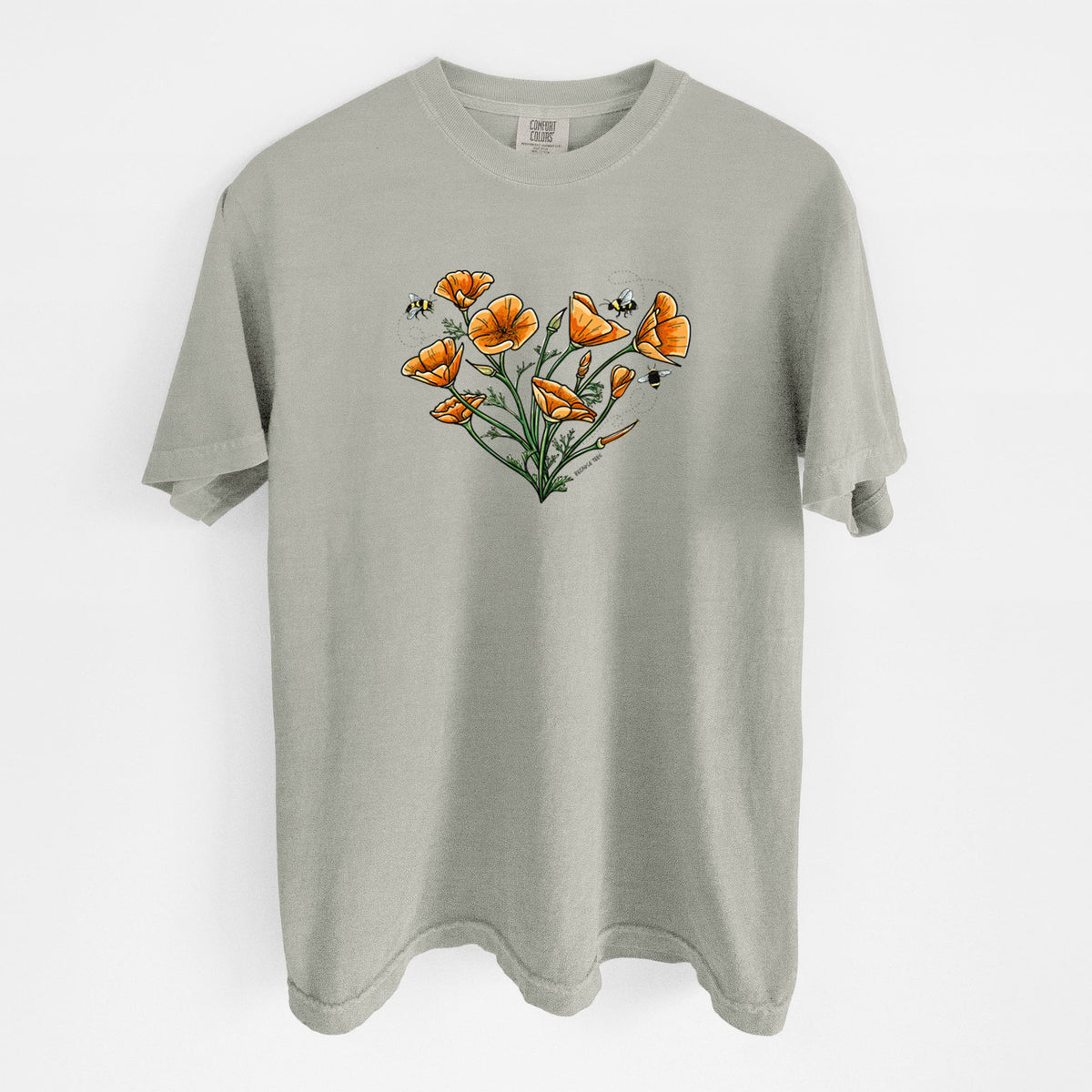Color California Poppy Heart - Unisex Comfort Colors Garment-Dyed Heavyweight T-shirt