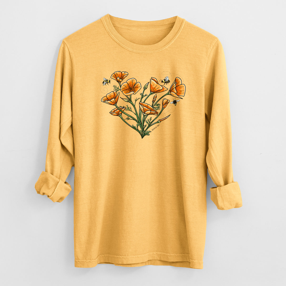 Color California Poppy Heart - Men&#39;s Heavyweight 100% Cotton Long Sleeve