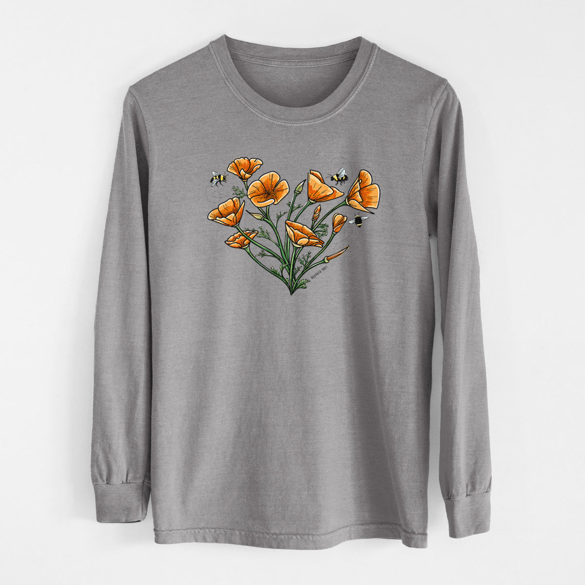 Color California Poppy Heart - Men&#39;s Heavyweight 100% Cotton Long Sleeve