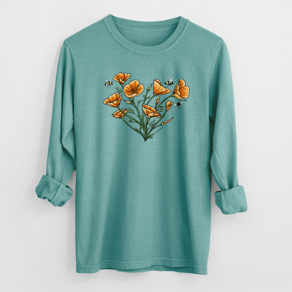 Color California Poppy Heart - Men&#39;s Heavyweight 100% Cotton Long Sleeve