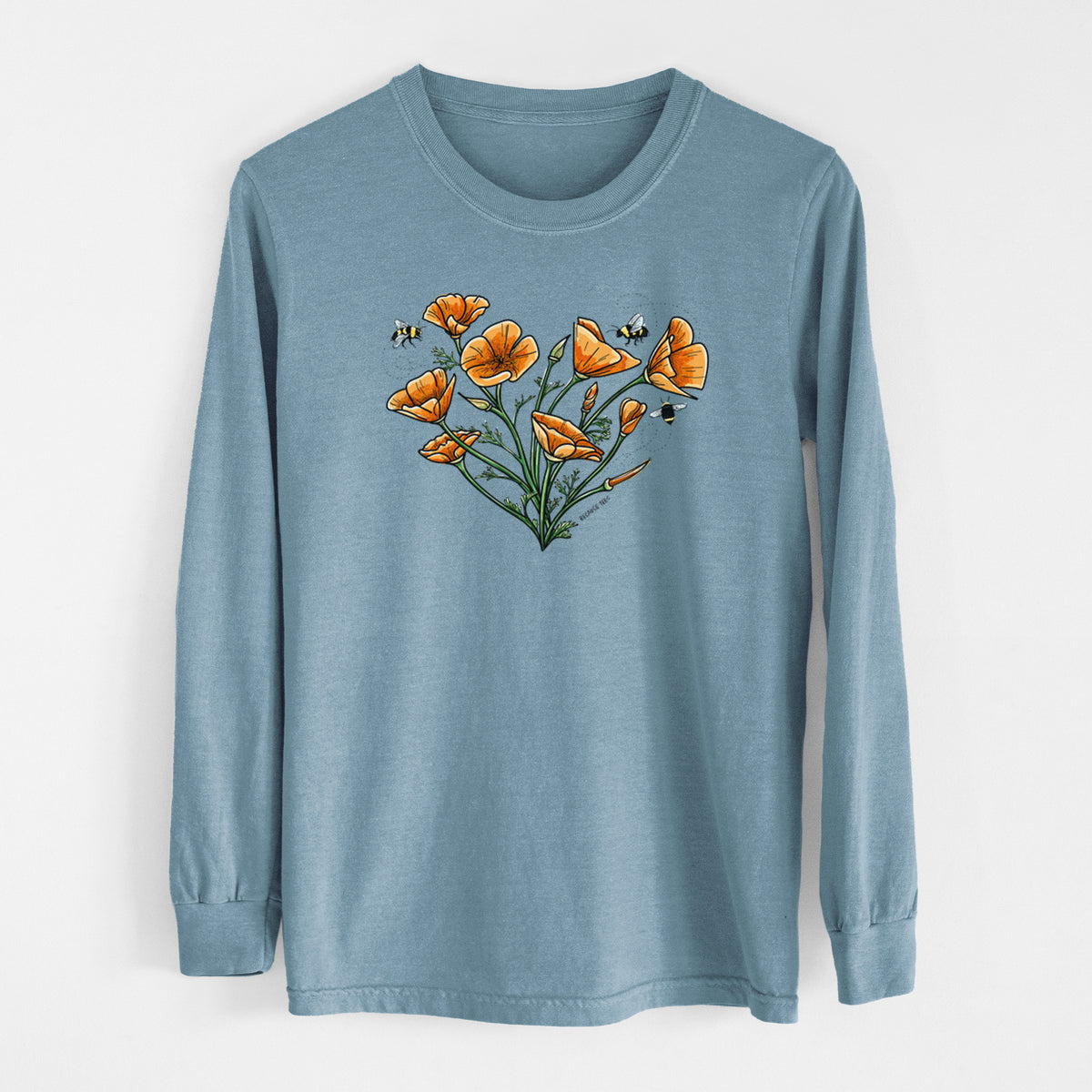 Color California Poppy Heart - Men&#39;s Heavyweight 100% Cotton Long Sleeve