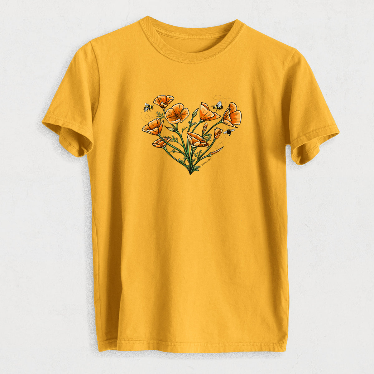 Color California Poppy Heart - Heavyweight Men&#39;s 100% Organic Cotton Tee