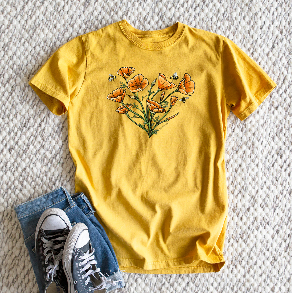 Color California Poppy Heart - Heavyweight Men&#39;s 100% Organic Cotton Tee