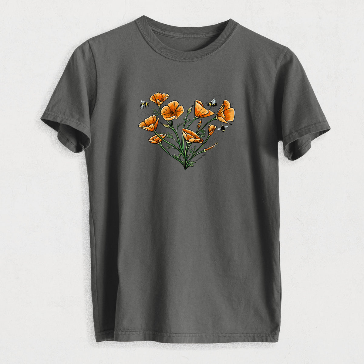 Color California Poppy Heart - Heavyweight Men&#39;s 100% Organic Cotton Tee