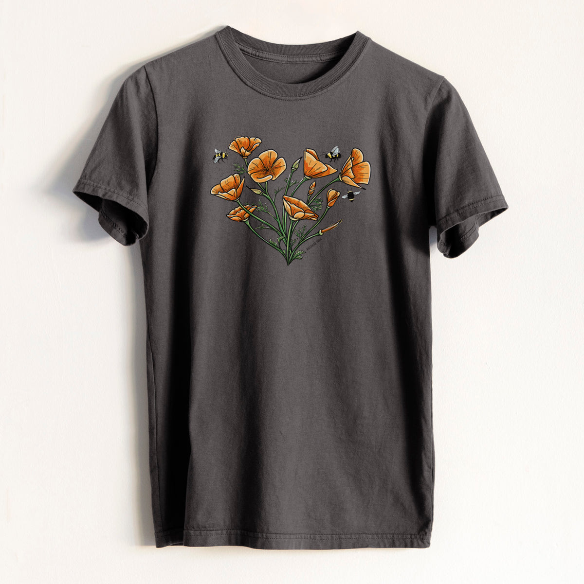 Color California Poppy Heart - Heavyweight Men&#39;s 100% Organic Cotton Tee