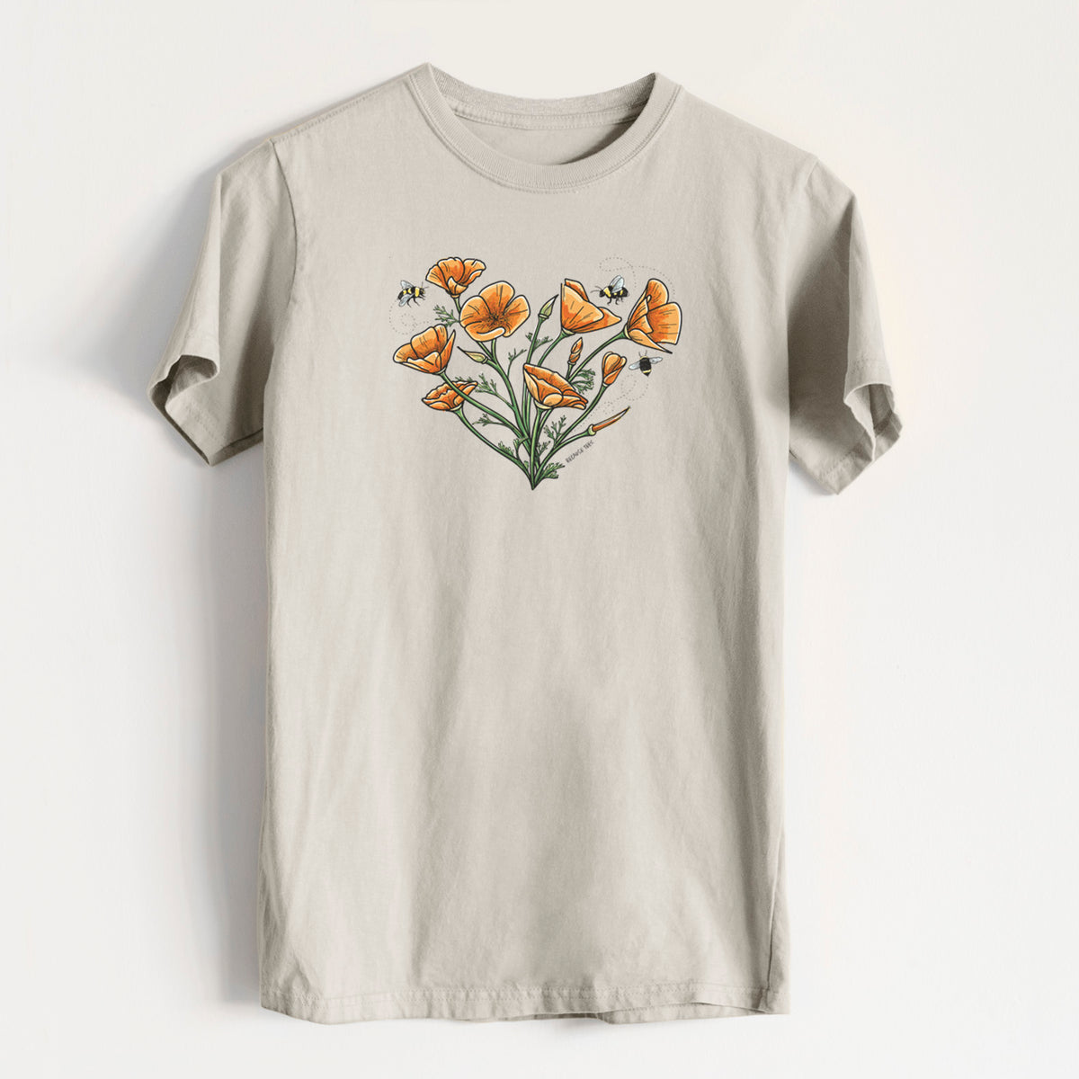 Color California Poppy Heart - Heavyweight Men&#39;s 100% Organic Cotton Tee