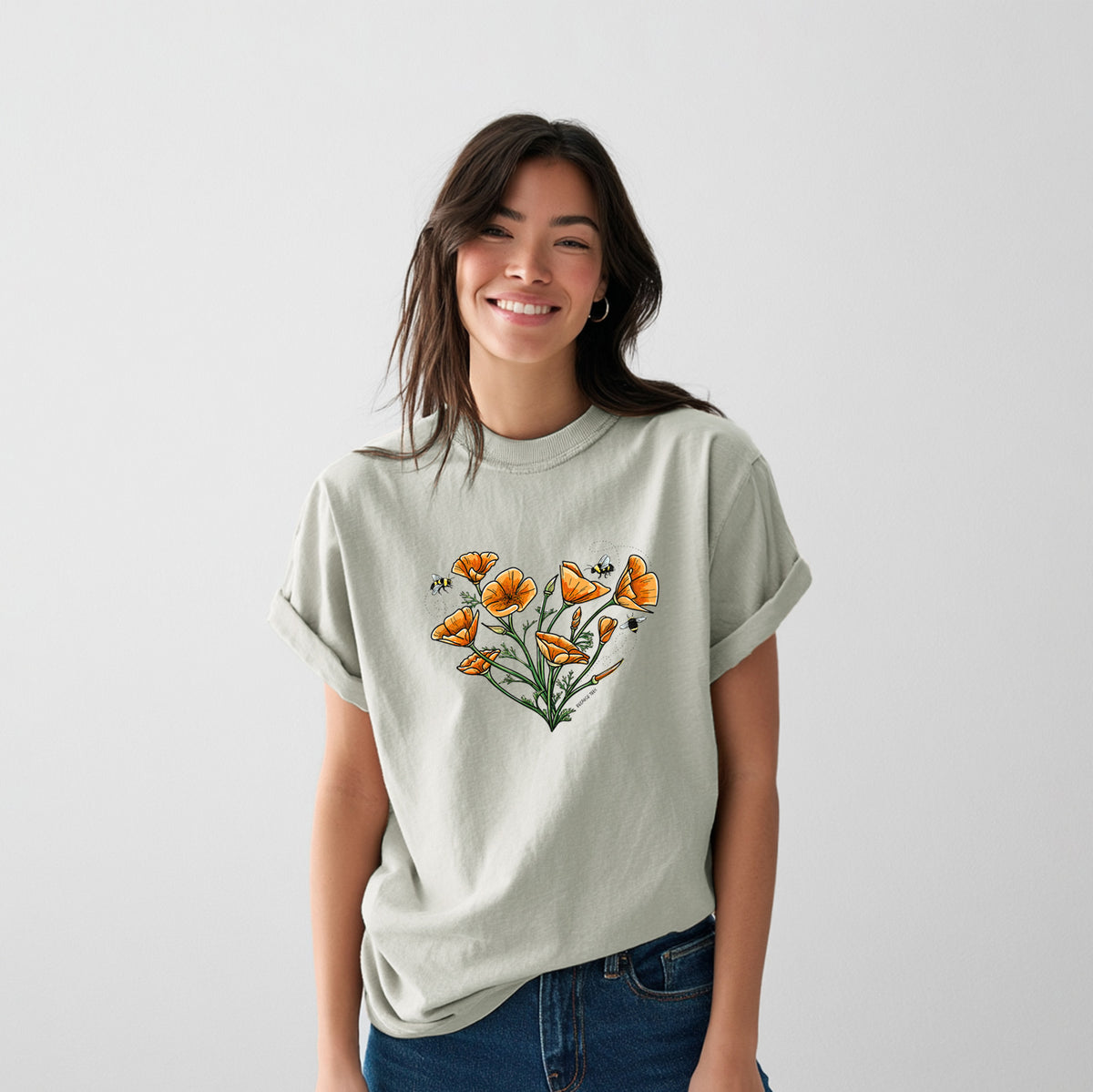 Color California Poppy Heart - Heavyweight Men&#39;s 100% Organic Cotton Tee