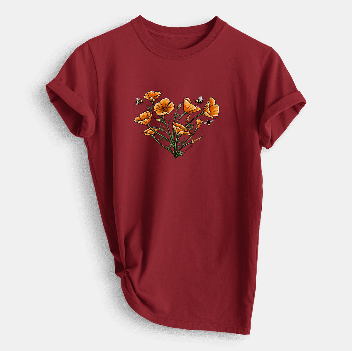 Color California Poppy Heart - Heavyweight Men&#39;s 100% Organic Cotton Tee