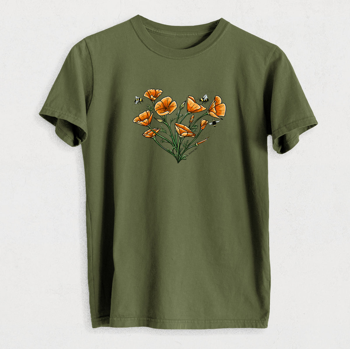 Color California Poppy Heart - Heavyweight Men&#39;s 100% Organic Cotton Tee