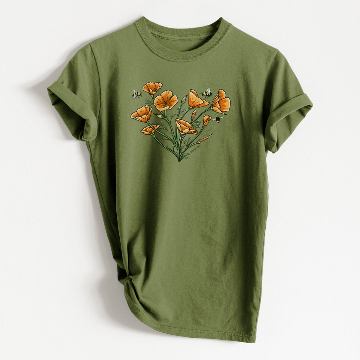 Color California Poppy Heart - Heavyweight Men&#39;s 100% Organic Cotton Tee