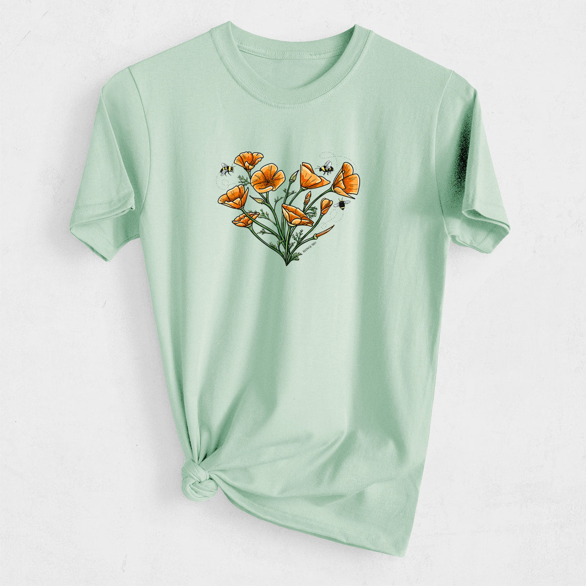 Color California Poppy Heart - Heavyweight Men&#39;s 100% Organic Cotton Tee