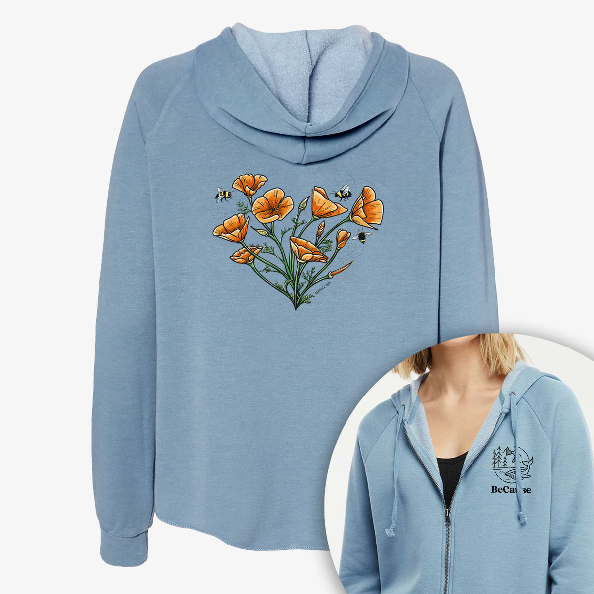 Color California Poppy Heart - Women&#39;s Cali Wave Zip-Up Sweatshirt