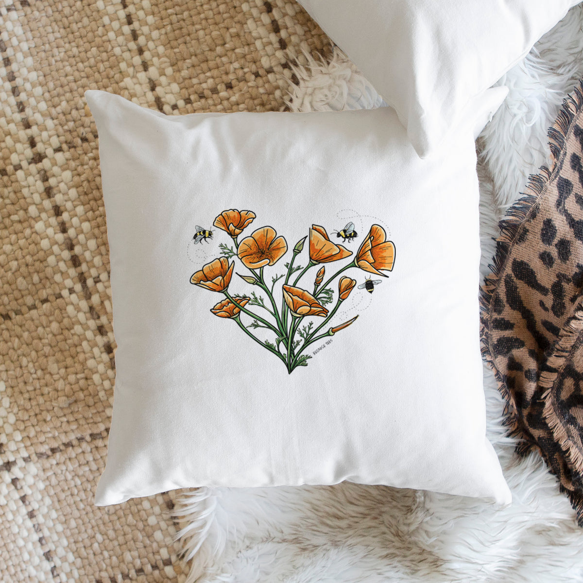 Color California Poppy Heart - Throw Pillow Cover