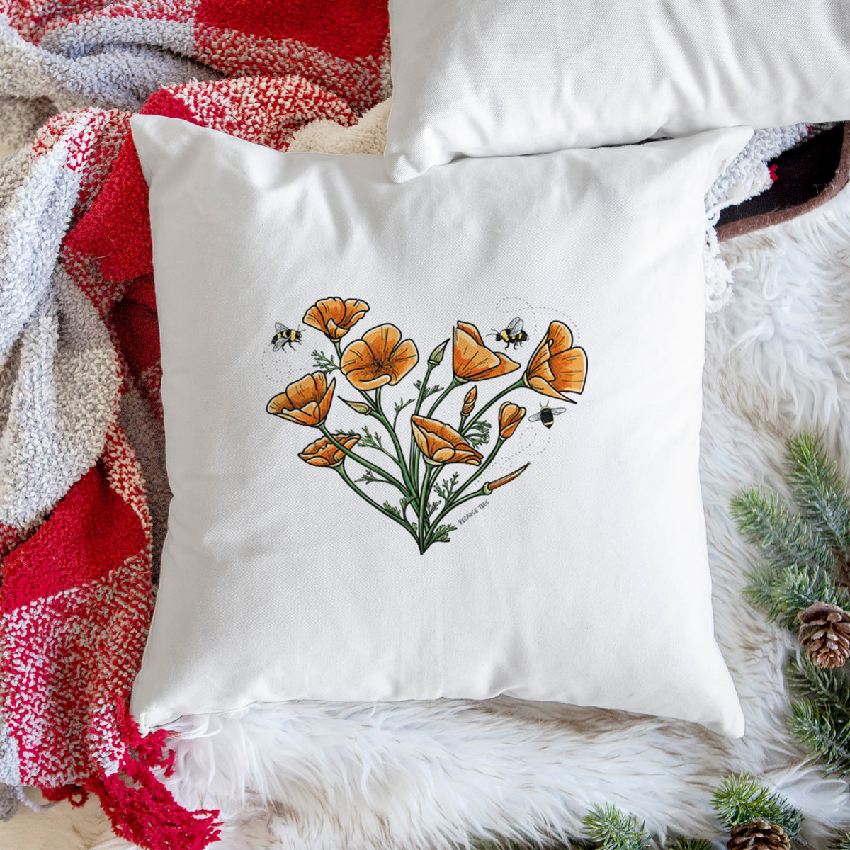 Color California Poppy Heart - Throw Pillow Cover
