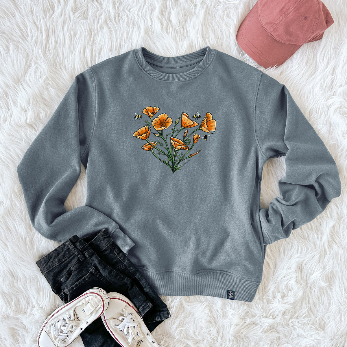 Color California Poppy Heart  - Unisex Reclaimed Crewneck Sweatshirt