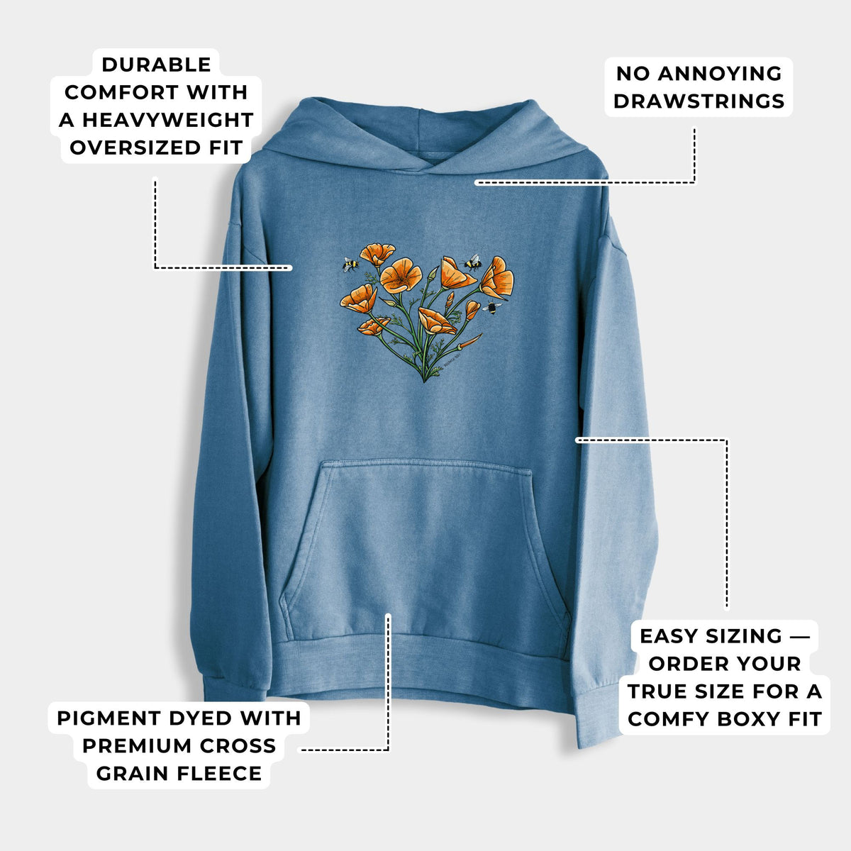 Color California Poppy Heart  - Urban Heavyweight Hoodie