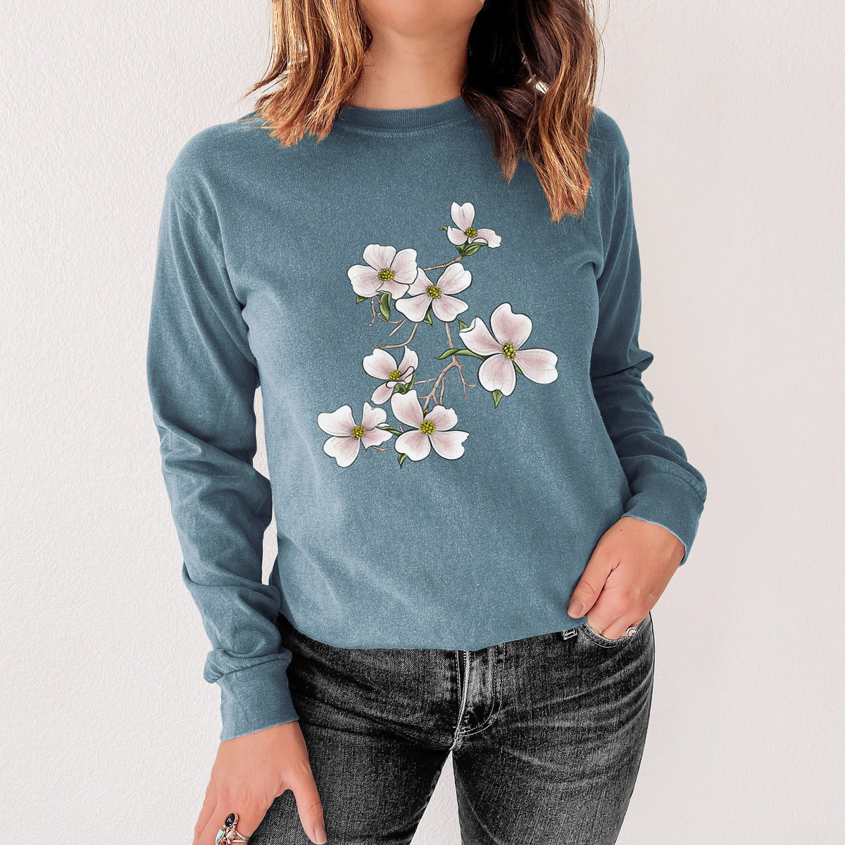 Flowering Dogwood - Cornus florida - Heavyweight 100% Cotton Long Sleeve