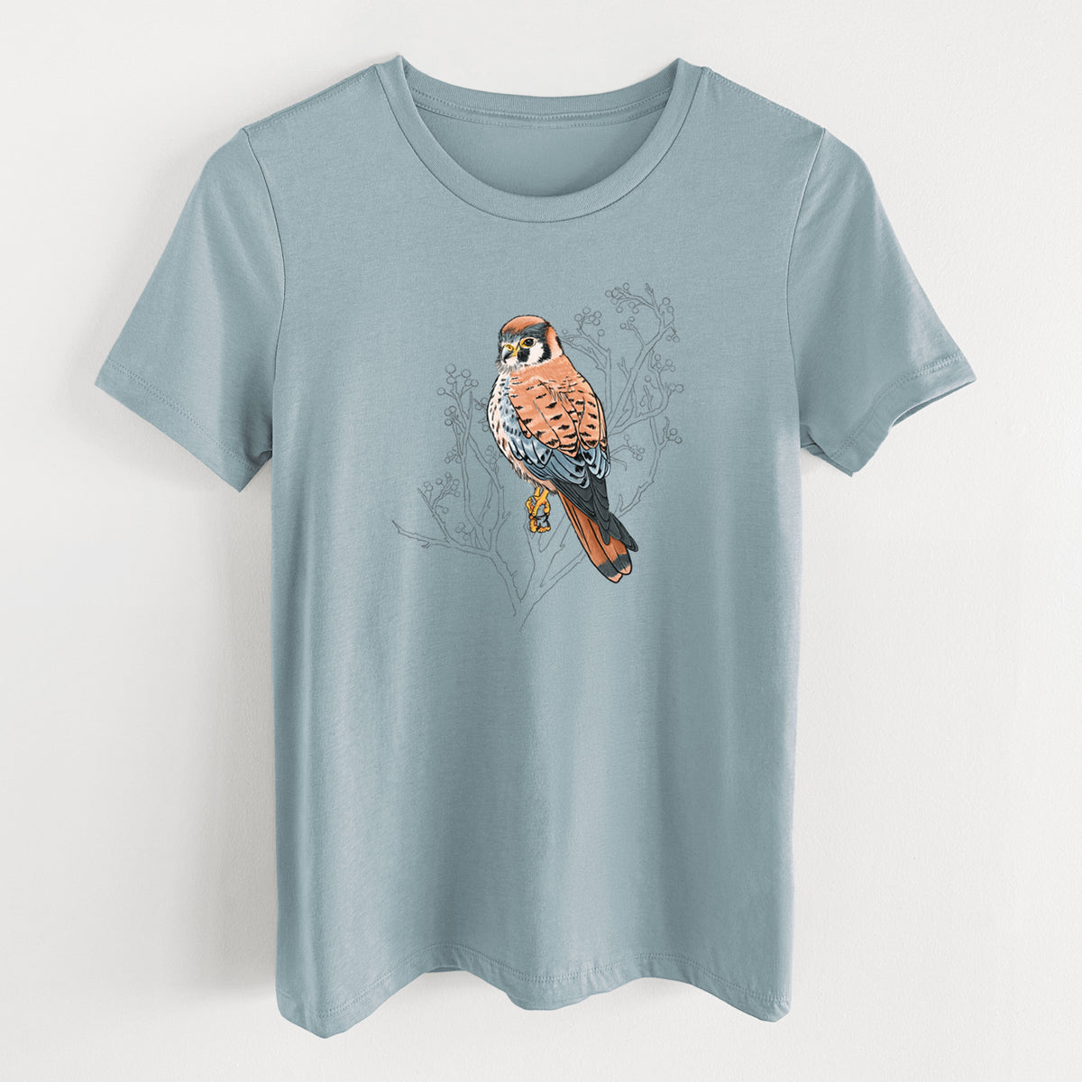 Vibrant American Kestrel - Falco sparverius - Women&#39;s Lightweight Relaxed Fit 100% Cotton Crewneck