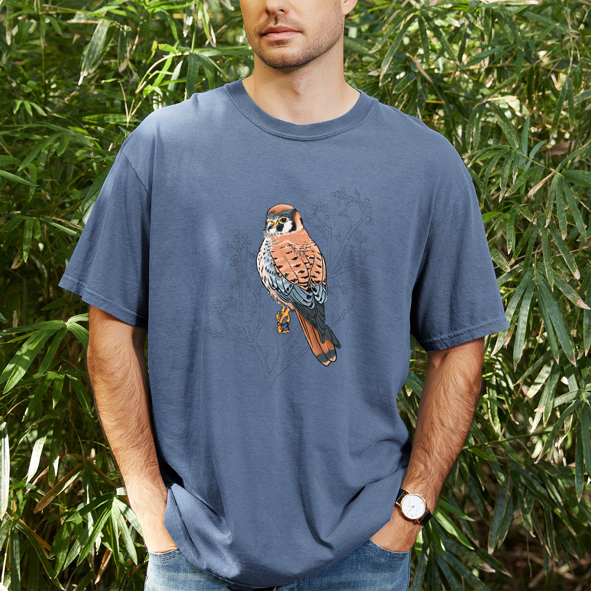 Vibrant American Kestrel - Falco sparverius - Unisex Comfort Colors Garment-Dyed Heavyweight T-shirt
