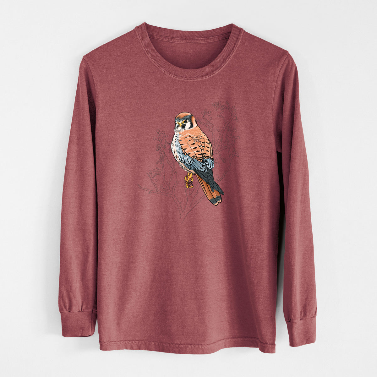 Vibrant American Kestrel - Falco sparverius - Unisex Comfort Colors 100% Cotton Long Sleeve