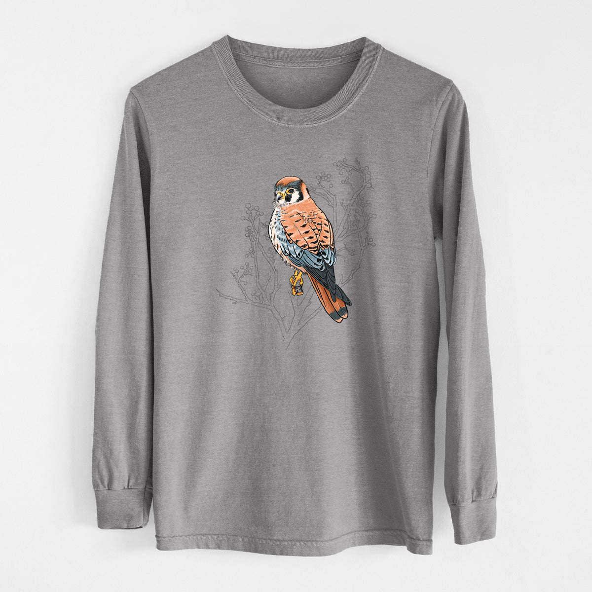 Vibrant American Kestrel - Falco sparverius - Unisex Comfort Colors 100% Cotton Long Sleeve