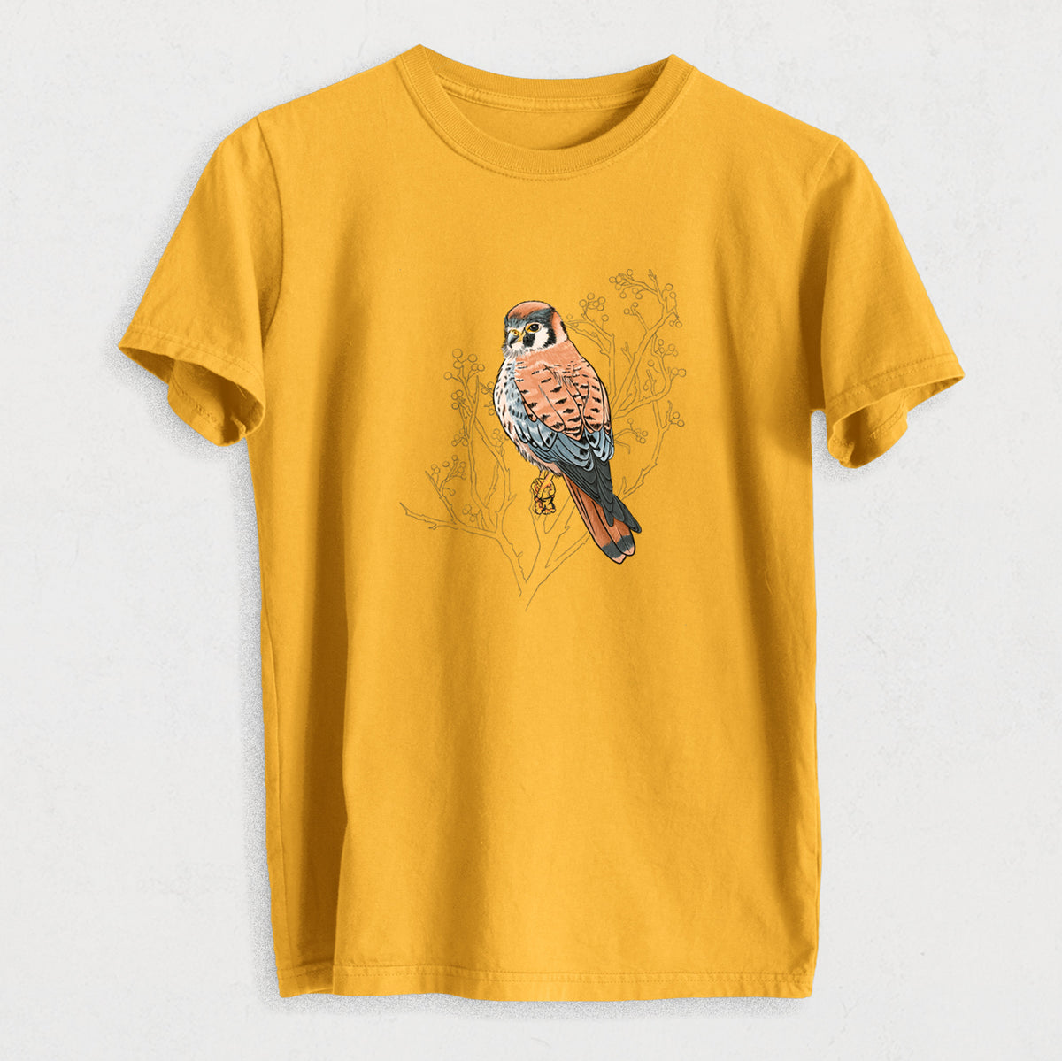 Vibrant American Kestrel - Falco sparverius - Heavyweight Men&#39;s 100% Organic Cotton Tee