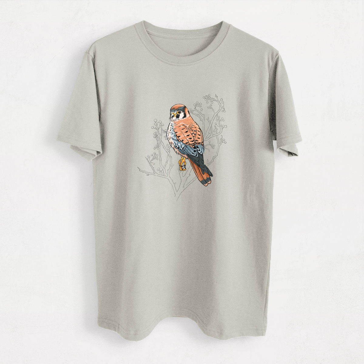 Vibrant American Kestrel - Falco sparverius - Heavyweight Men&#39;s 100% Organic Cotton Tee
