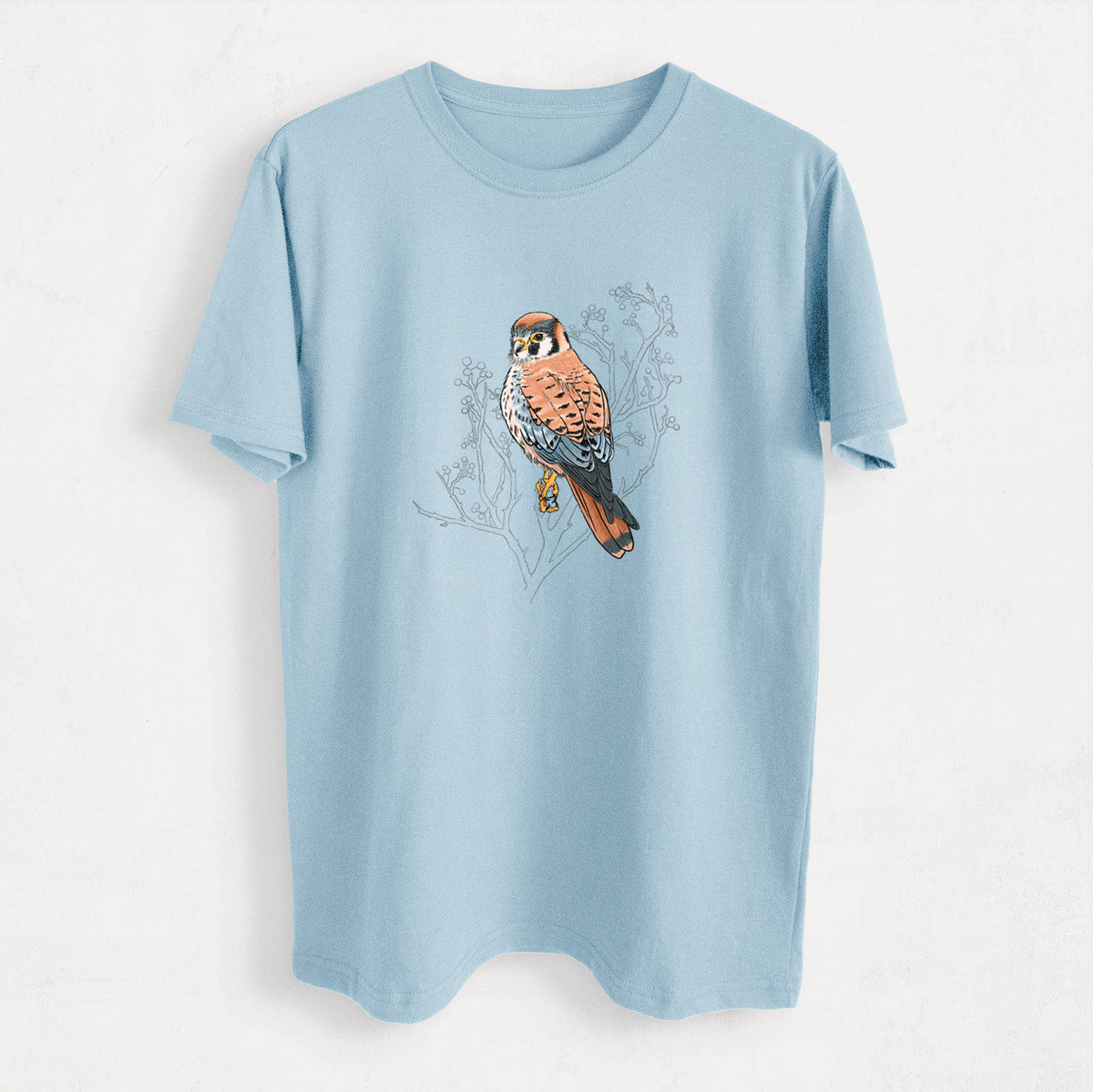 Vibrant American Kestrel - Falco sparverius - Heavyweight Men&#39;s 100% Organic Cotton Tee