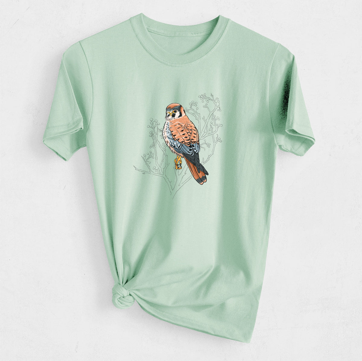 Vibrant American Kestrel - Falco sparverius - Heavyweight Men&#39;s 100% Organic Cotton Tee