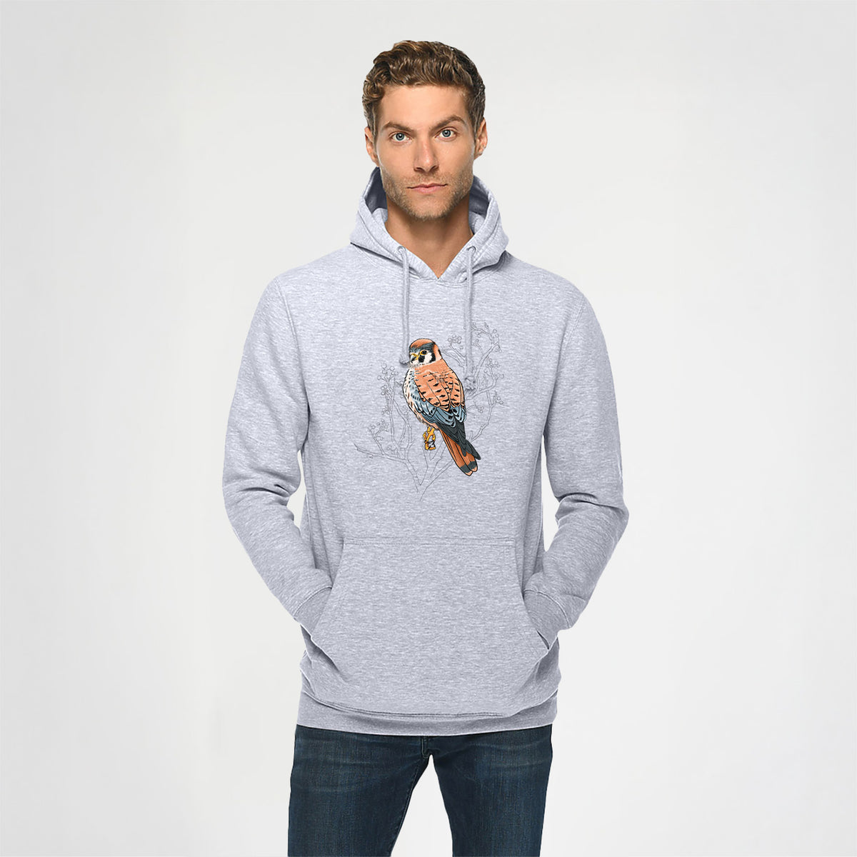 Vibrant American Kestrel - Falco sparverius - Heavyweight Fleece Hoodie